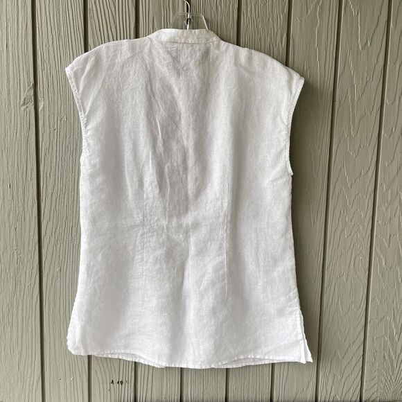 David Brooks Linen Sleeveless Top | Lace Detail, Side Slits, SZ M - Picture 4 of 8
